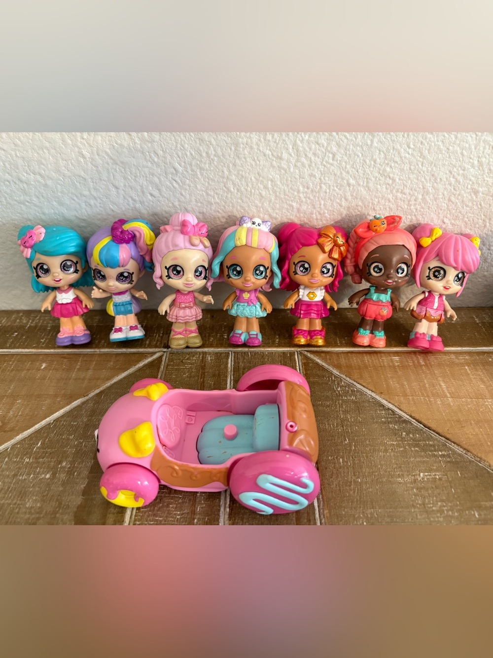 Shopkins Kindi Kids Bobblehead Figurine Dolls Lot Girls Full Set of 7 Plus Car